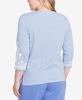 Women's Casual Vibe Embellished Striped Crew Neck Top
