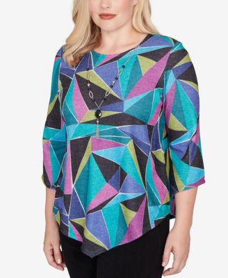 Women's Lake Champlain Abstract Stained Glass Top with Necklace