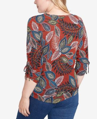 Women's Sunset Canyon Batik Leaves M&eacute;lange Asymmetrical Top