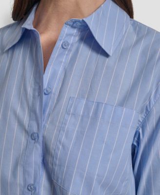 Women's Cropped Long Sleeve Button Front Shirt