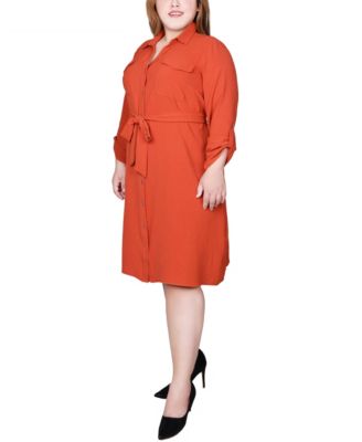 Plus Size Long Roll Tab Sleeve Shirt Dress