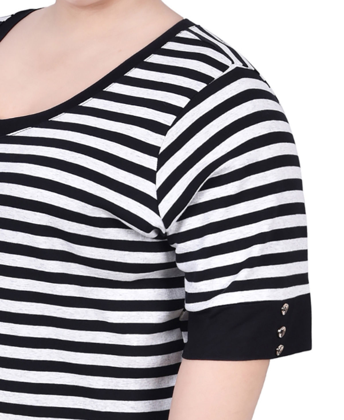 Ny Collection Plus Size Elbow Sleeve Top In Black