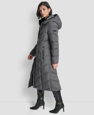 Women's Hooded Zip Front A-Line Maxi Puffer Coat
