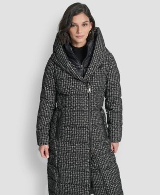 Women's Bibbed Shawl Collar Hooded Puffer Coat