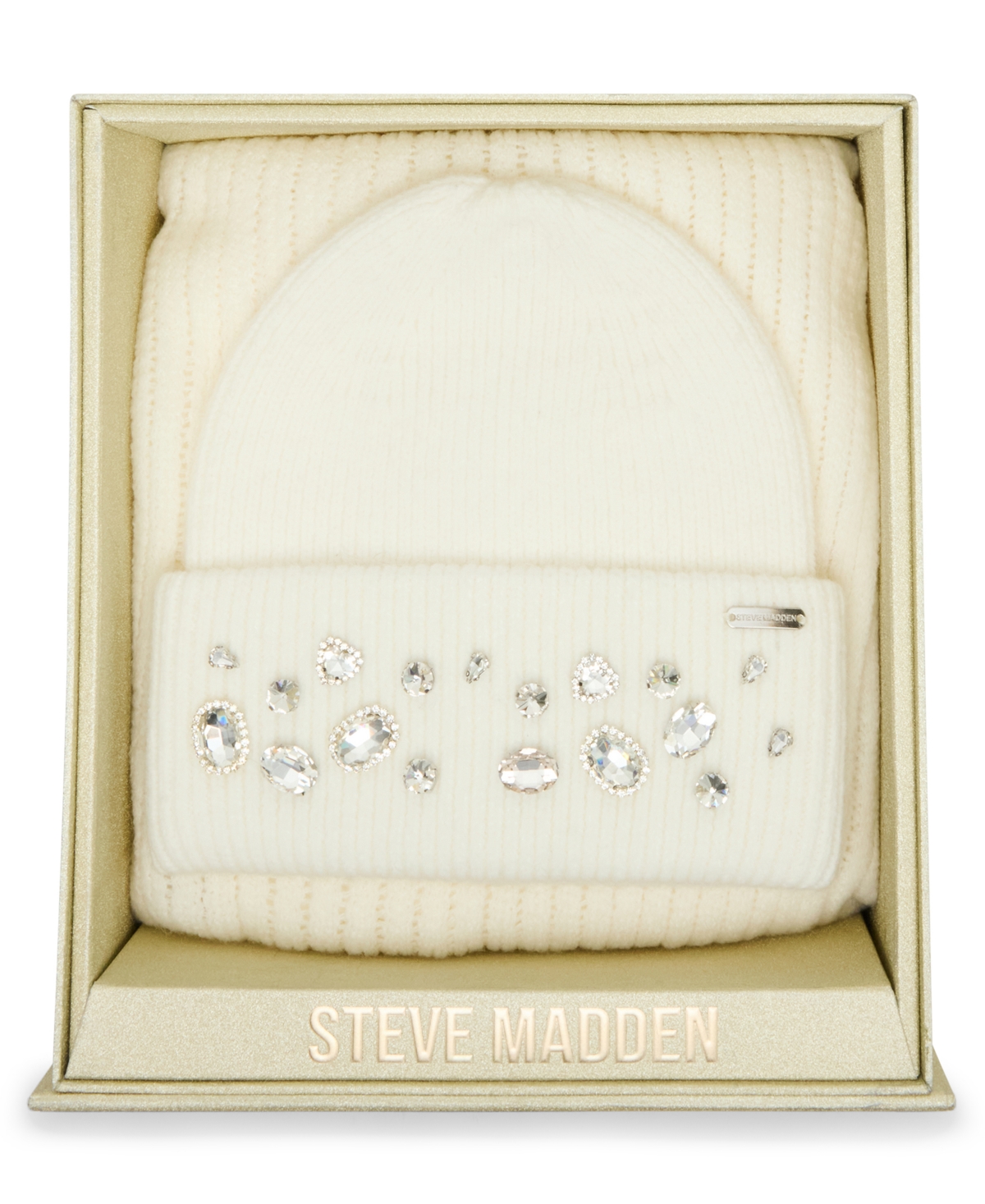 Steve Madden Women's Embellished Beanie And Knit Scarf Holiday Gift Set, 2-piece In White