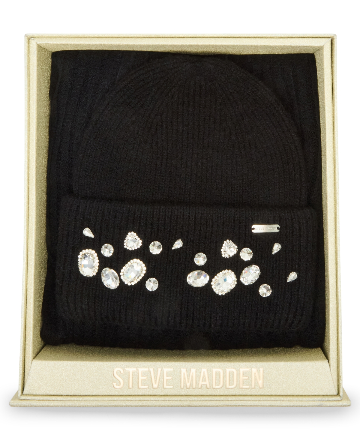 Steve Madden Women's Embellished Beanie And Knit Scarf Holiday Gift Set, 2-piece In Blue