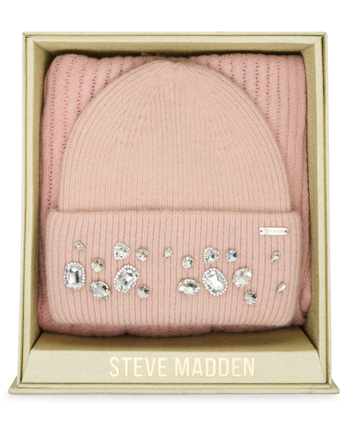 Steve Madden Women's Embellished Beanie And Knit Scarf Holiday Gift Set, 2-piece In Pink
