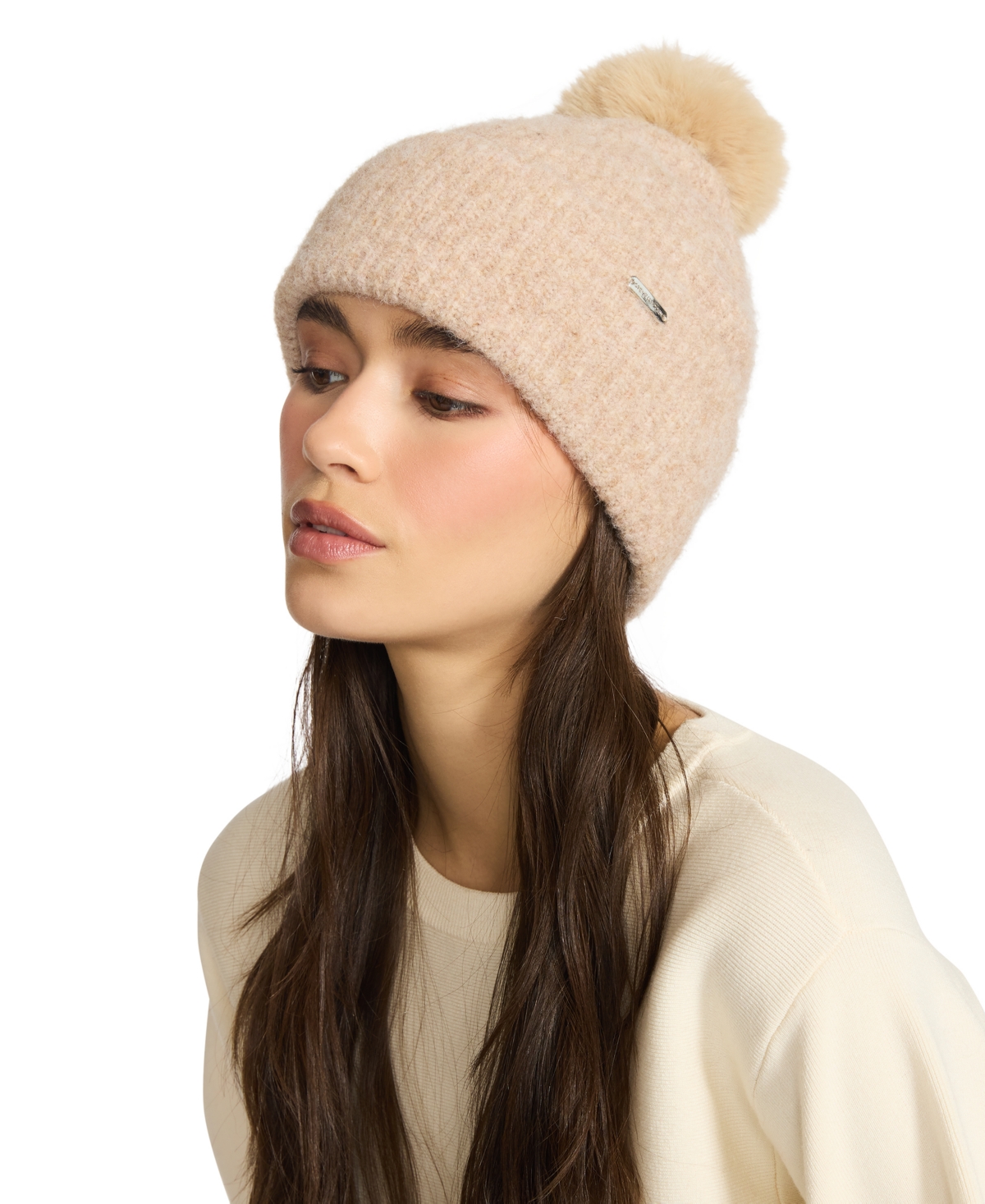 Steve Madden Women's Caught Brushed Fine Rib Knit Beanie In Brown