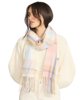 Women's Color Blocked Out Plaid Fringe Scarf