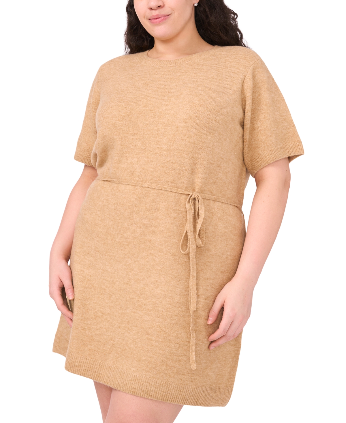 Msk Plus Size Short Sleeve Knit Sweater Dress In Neutral