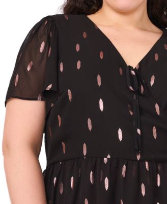 Plus Size Flutter Sleeve Fit and Flare Short Dress