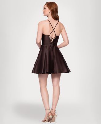 Juniors' Satin Draped-Neck Mini Dress