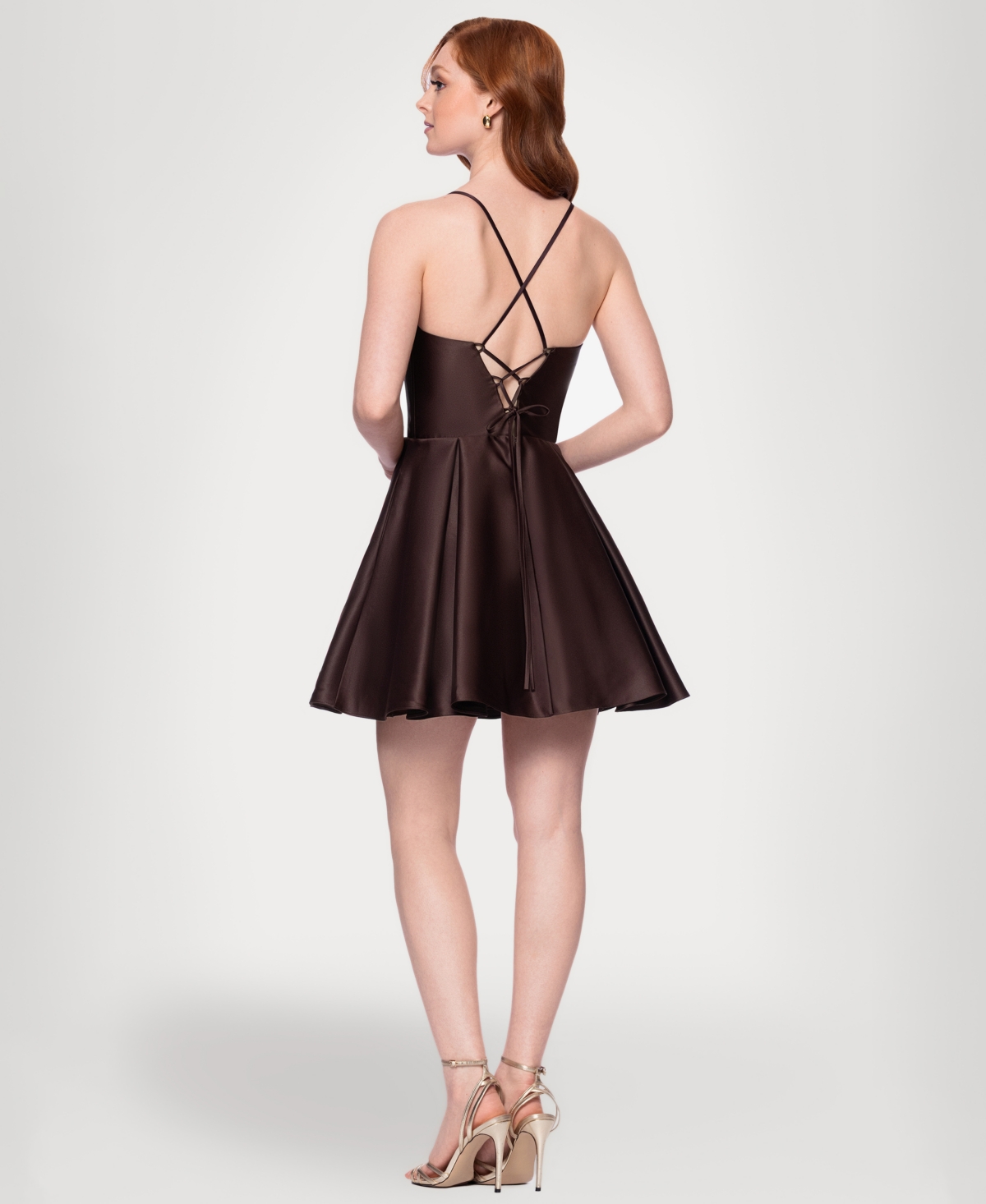 Blondie Nites Women's Satin Draped-neck Mini Dress In Brown