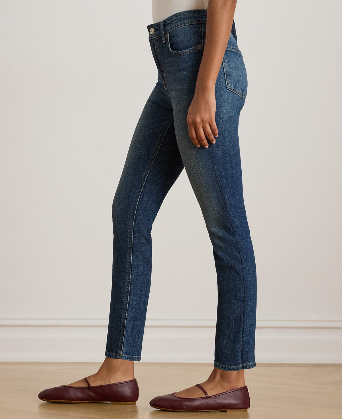 Ralph Lauren Petite High Rise Straight Ankle Jeans In Blue
