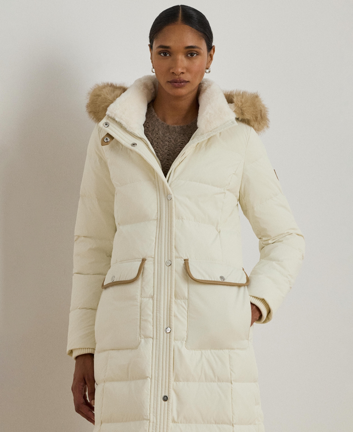 Ralph Lauren Women's Faux-fur-trim Maxi Puffer Coat In White