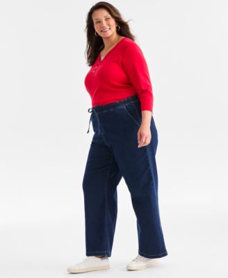 Plus Size High-Rise Pull-On Wide-Leg Jeans