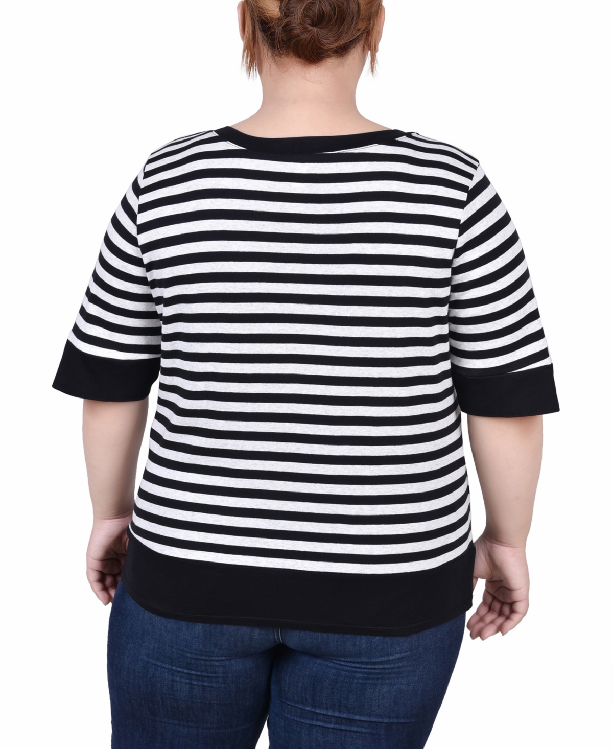 Ny Collection Plus Size Elbow Sleeve Top In Black