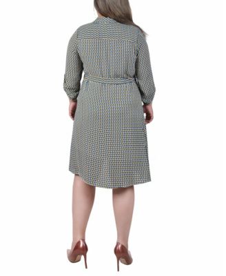 Plus Size Long Roll Tab Sleeve Dobby Dress