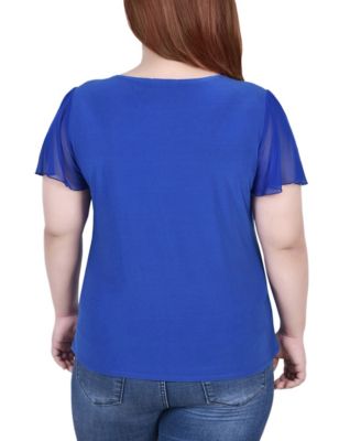 Plus Size Flutter Sleeve Rhinestone Detail Top