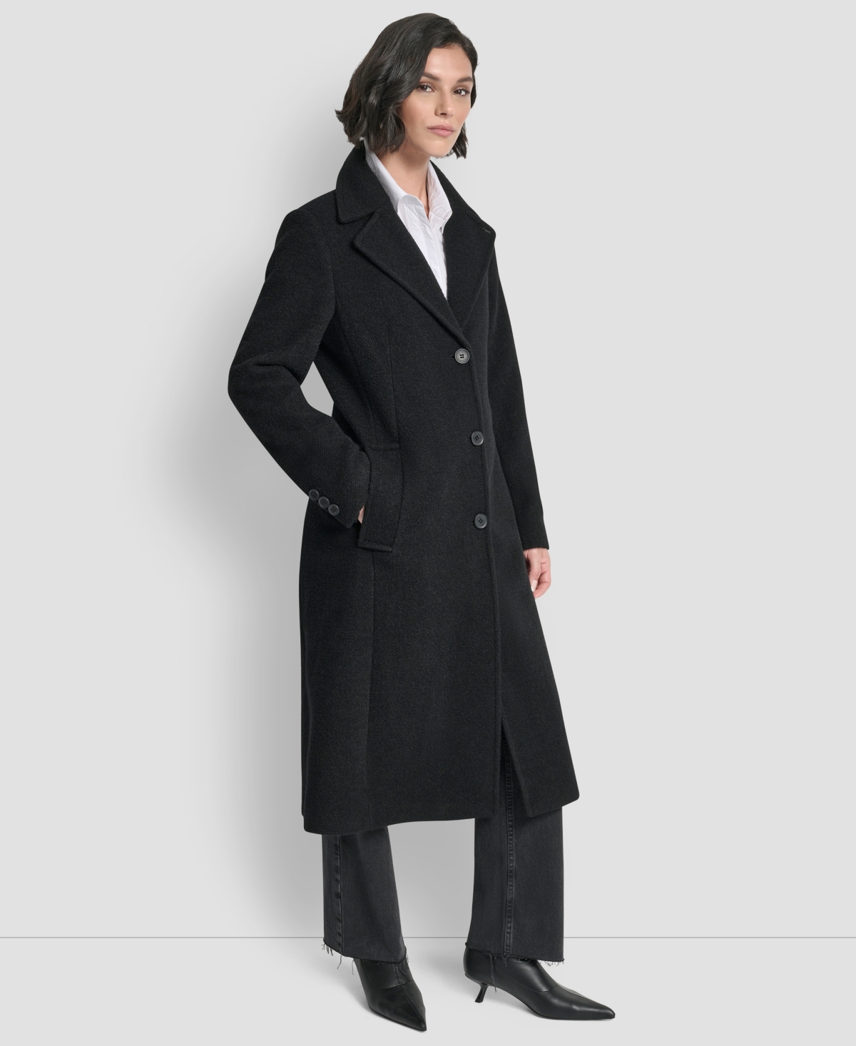 Dkny Women's Maxi Boucle Notch Collar Coat In Black