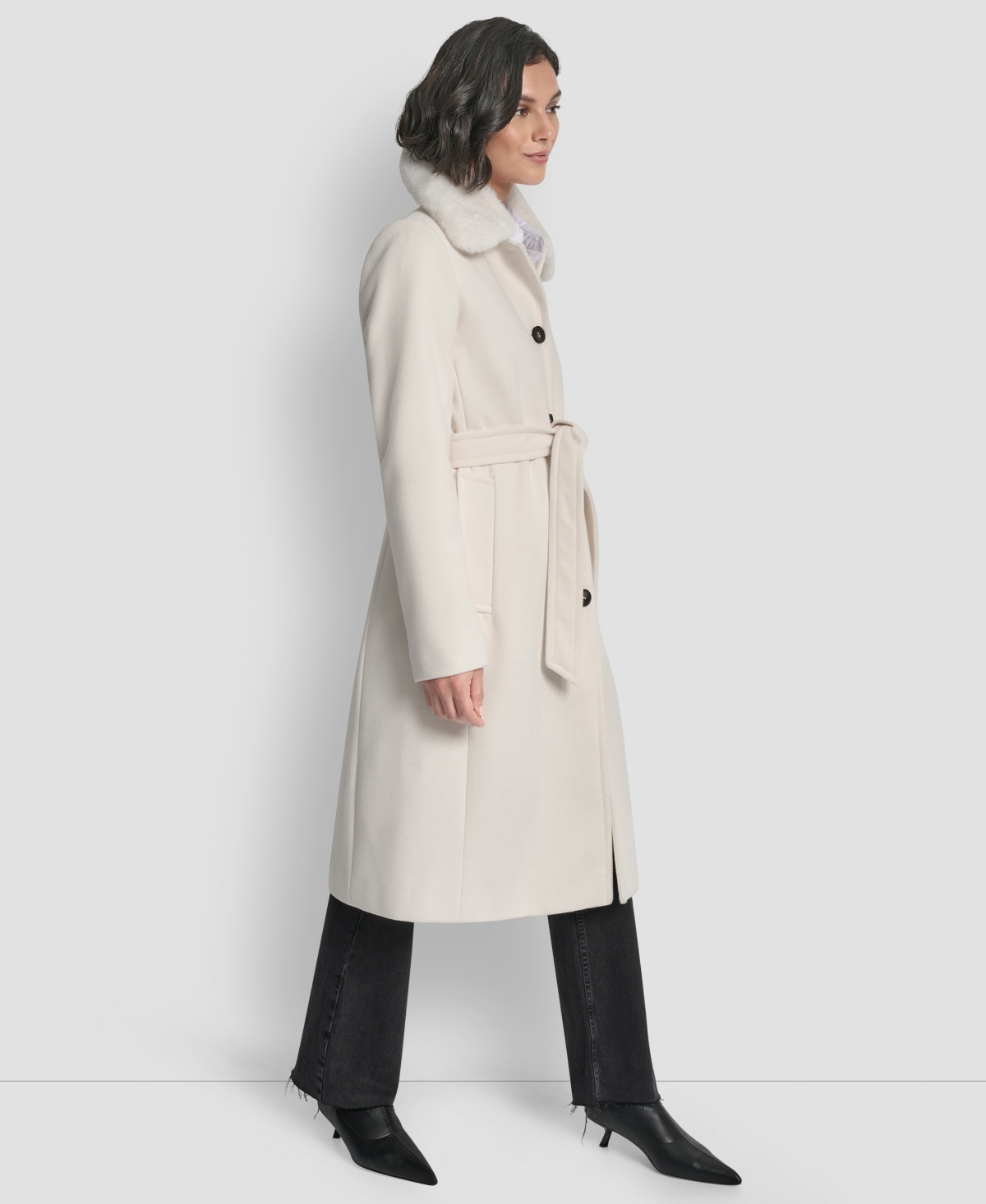 Dkny Women's Single-breasted Pillow Collar Coat In White