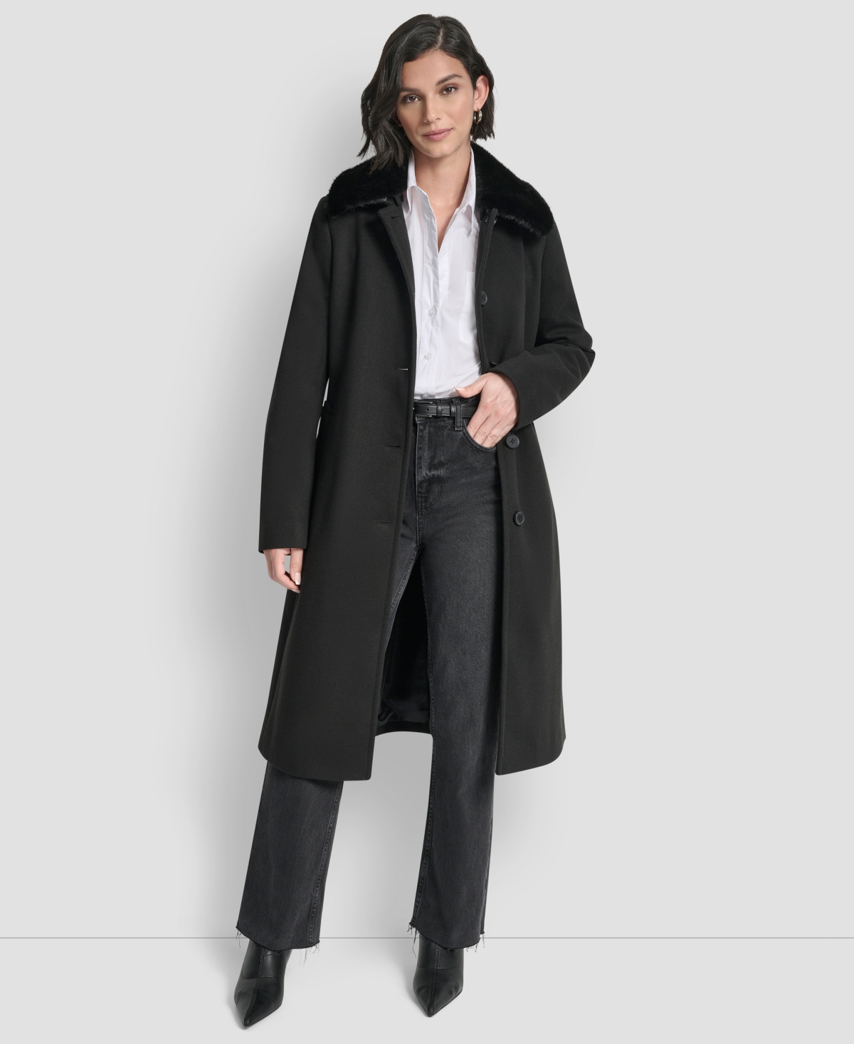 Dkny Women's Double-breasted Belted Wrap Coat In Black