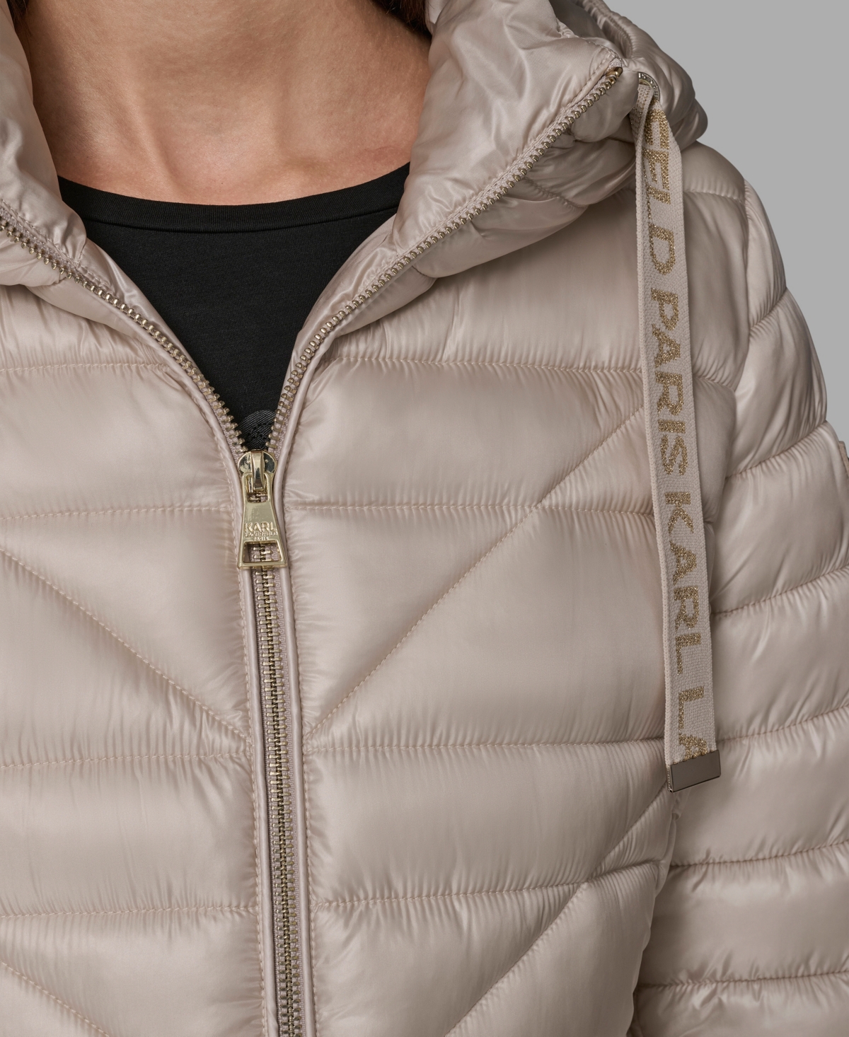 Karl Lagerfeld Women's Drawstring Puffer Coat In Gold