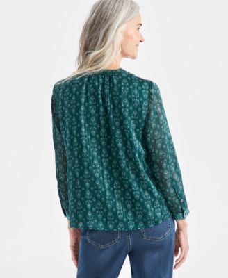 Women's Printed Pintuck Shine Blouse, Macy's Exclusive