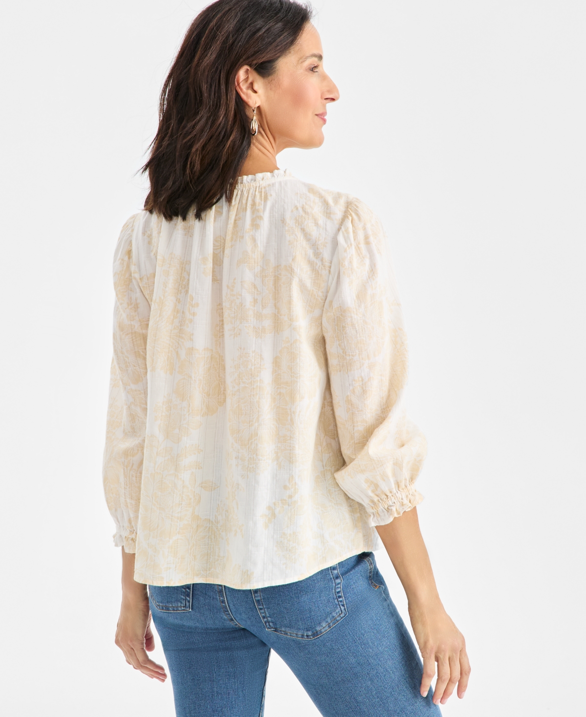 Style & Co Women's Printed Smocked-Yoke Blouse, Macy's Exclusive
