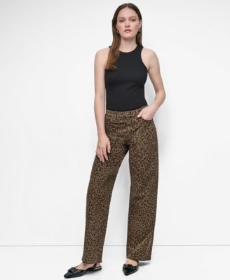 Women's Animal Print Mid-Rise Relaxed Straight-Leg Cotton Jeans