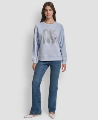 Women's Rhinestone Logo Cotton Crewneck Sweatshirt