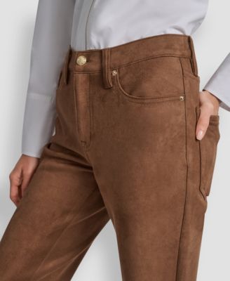 Women's Mid Rise Straight Suede Pants
