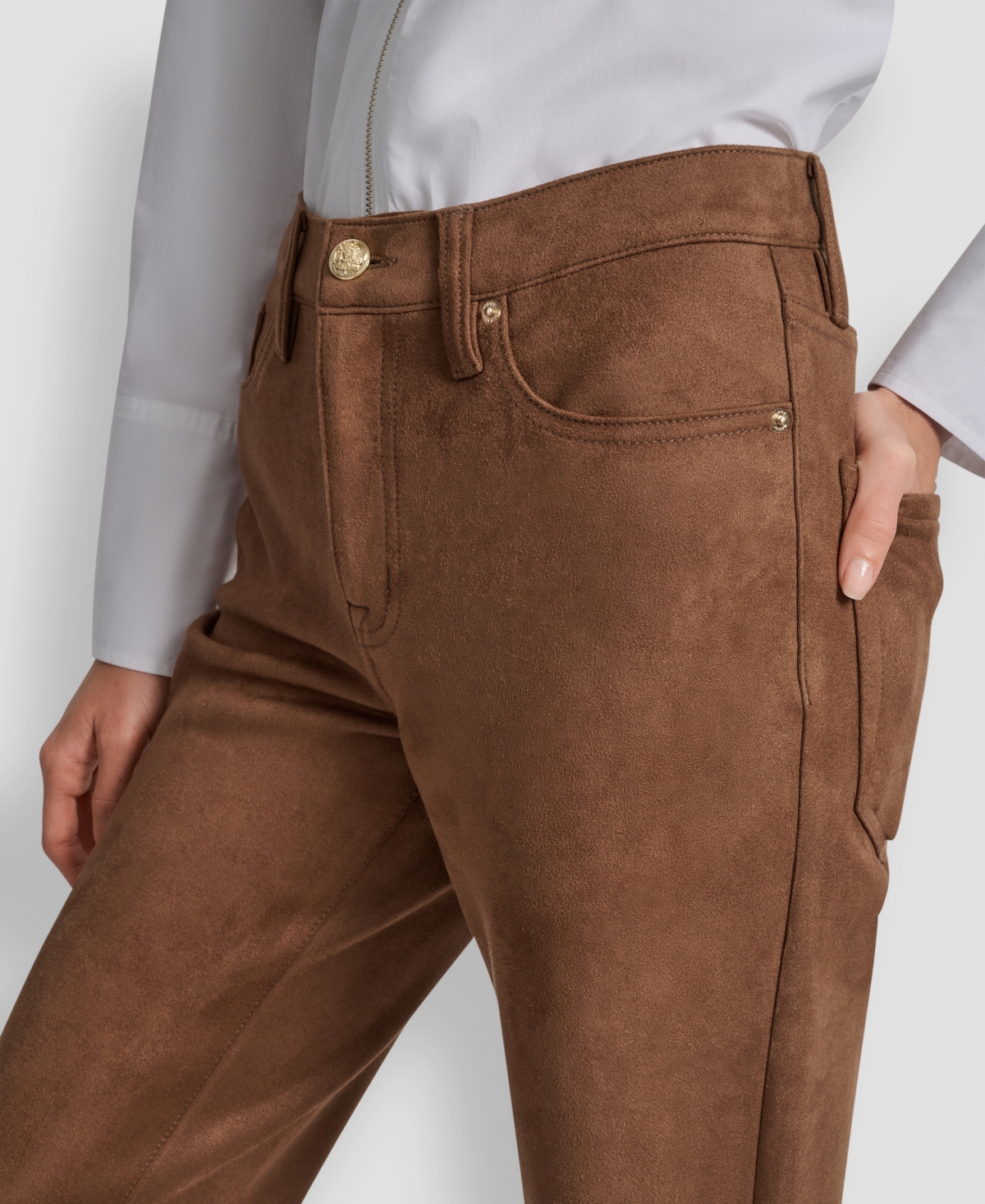 Dkny Jeans Women's Mid Rise Straight Suede Pants In Brown