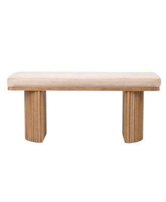 - Solid Wood and Beige Velvet Bench Exotic Boho Entry