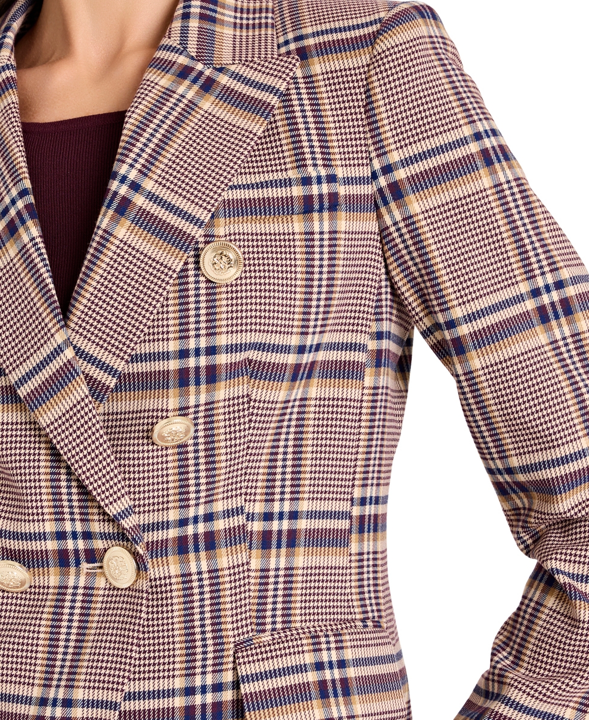 Tahari Asl Women's Plaid Double Breasted Blazer, Regular And Petite