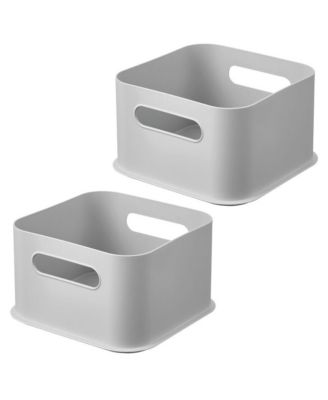 Plastic Pantry Storage Bin with Handles - Set of 2 - Gray - Made in USA