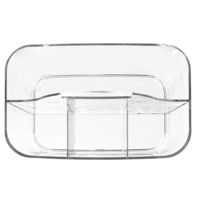 Small Plastic Divided Cosmetic Storage Organizer Caddy Tote Bin - Clear, USA Made
