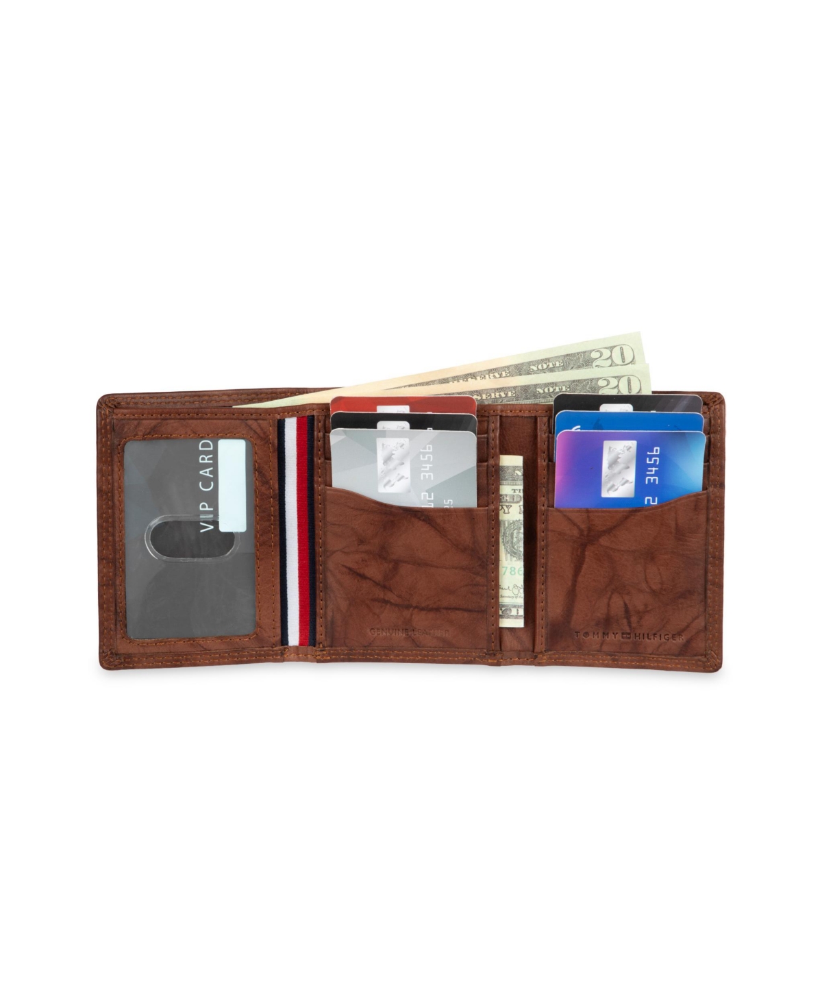Tommy Hilfiger Men's Ribbon Striped Trifold Wallet In Brown