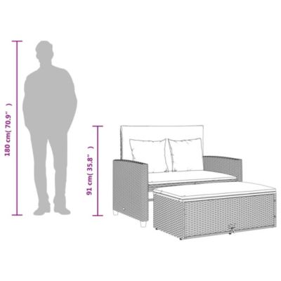 Patio Sofa Beige Poly Rattan 2-Seater Convertible Patio Sofa