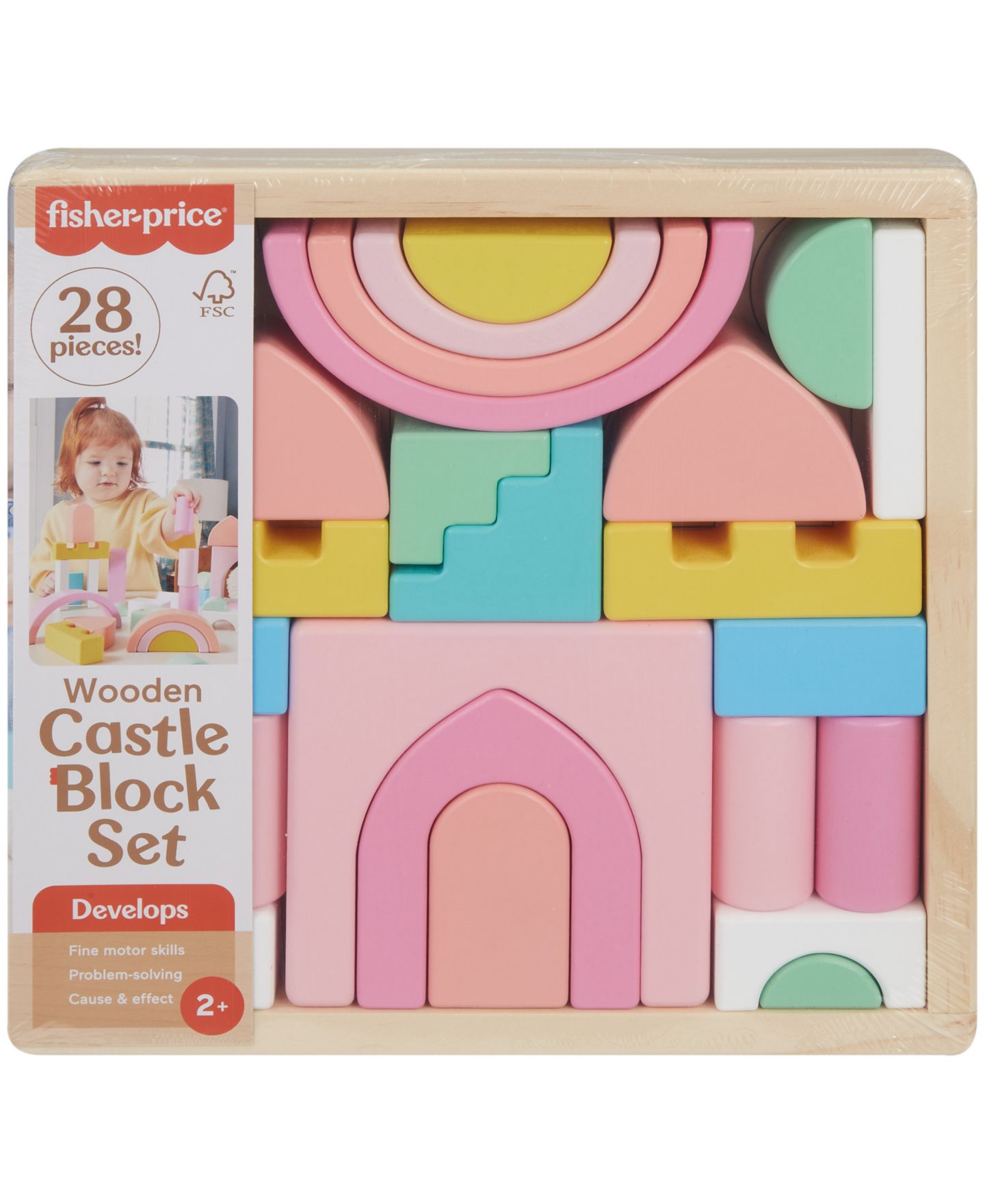 Детский конструктор Fisher Price Castle Wooden 28-Piece Building Set, Ages 2+ — фото 6