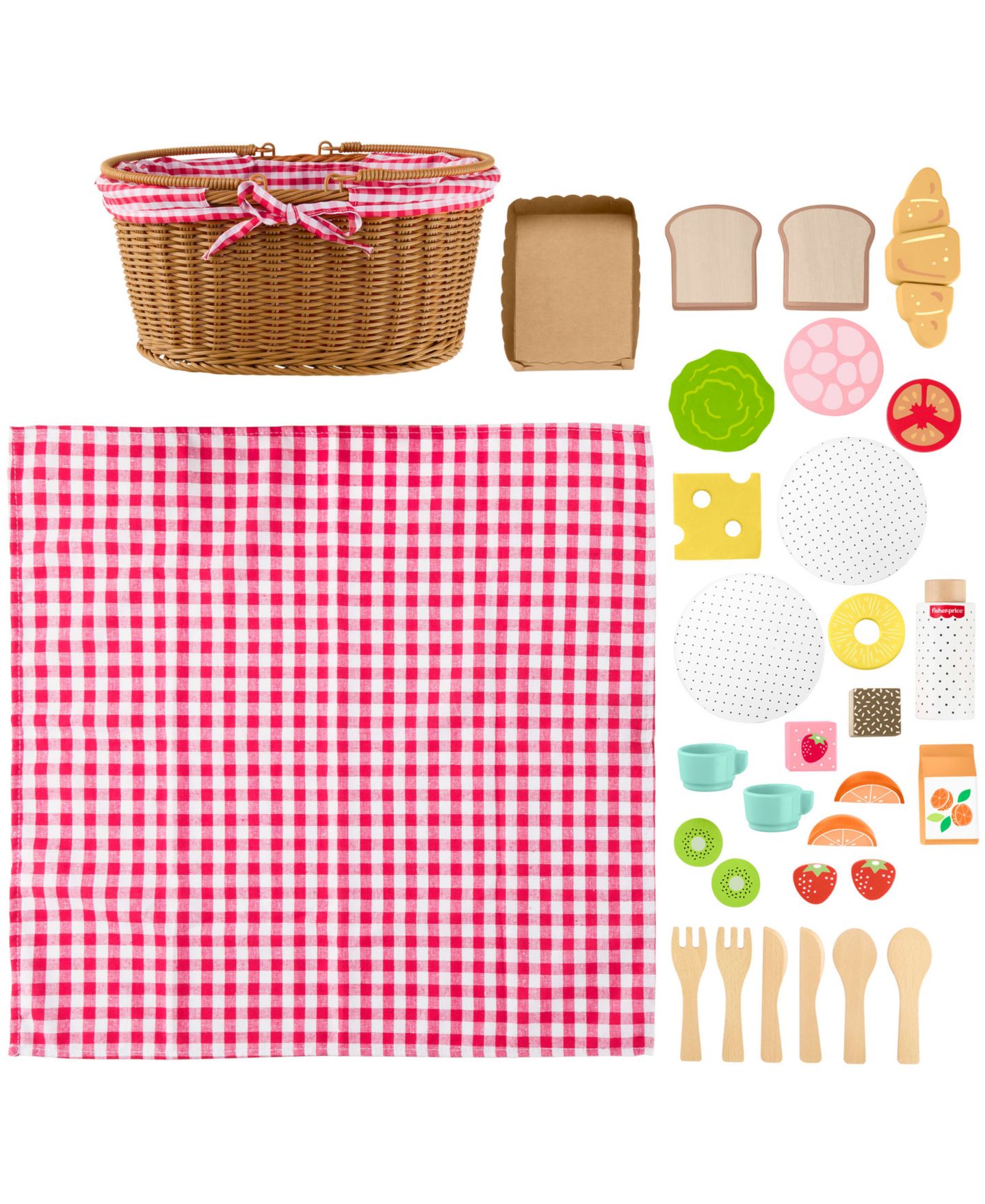 Детский игровой набор Fisher Price Wooden Picnic Basket and Food Pretend Play Set, 31 Wood Pieces — фото 4