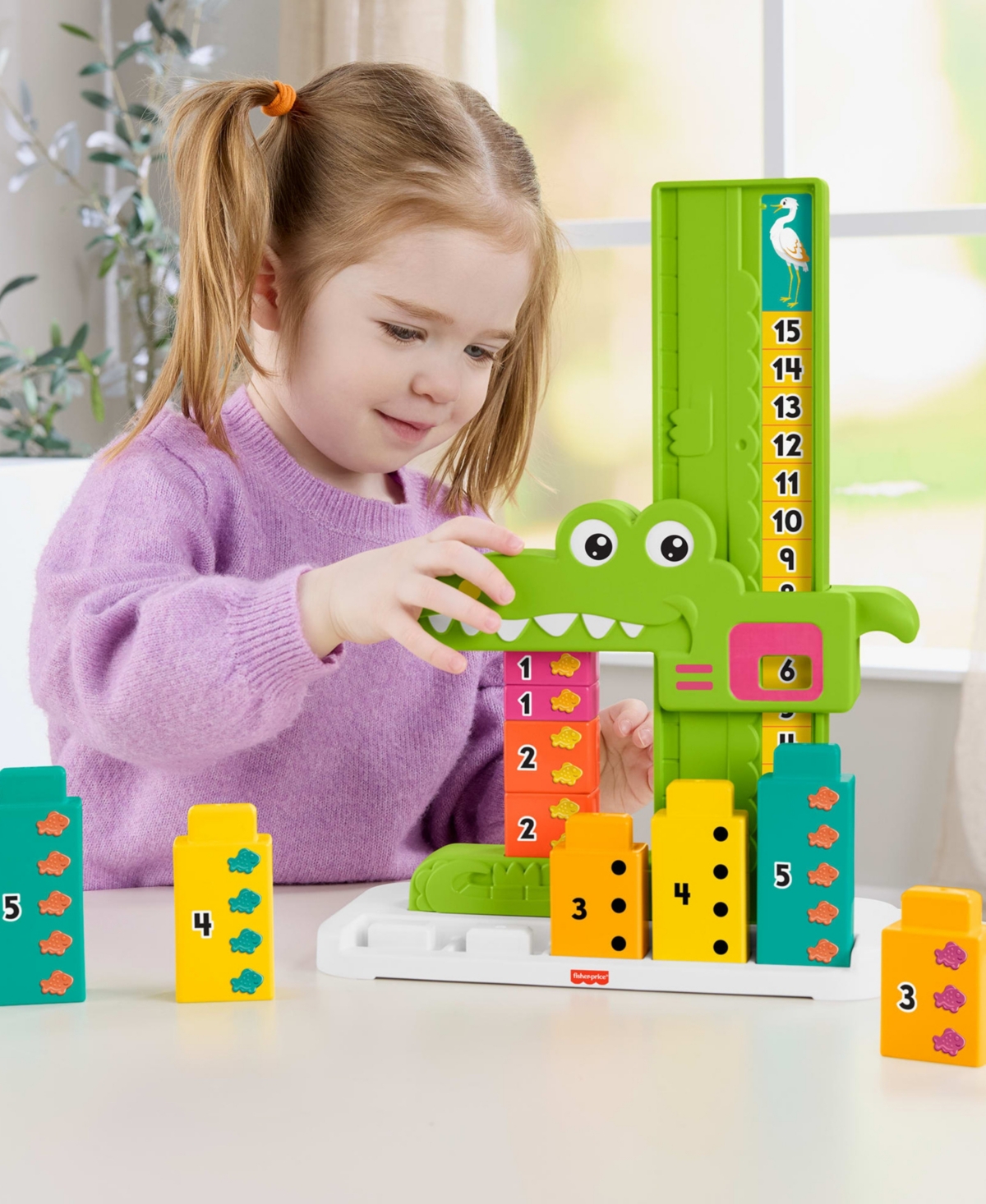 Fisher Price Adding Alligator Educational Toy Stacking Blocks, 10 Pieces In Green
