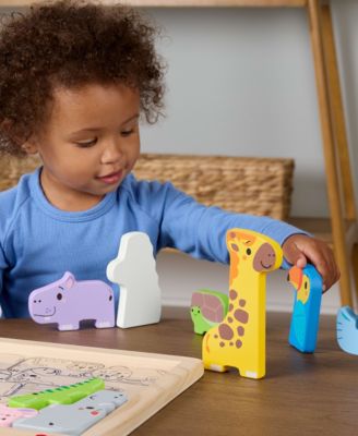 Wooden Animal Puzzle, Shape-Sorting Activity, 13 Wood Pieces