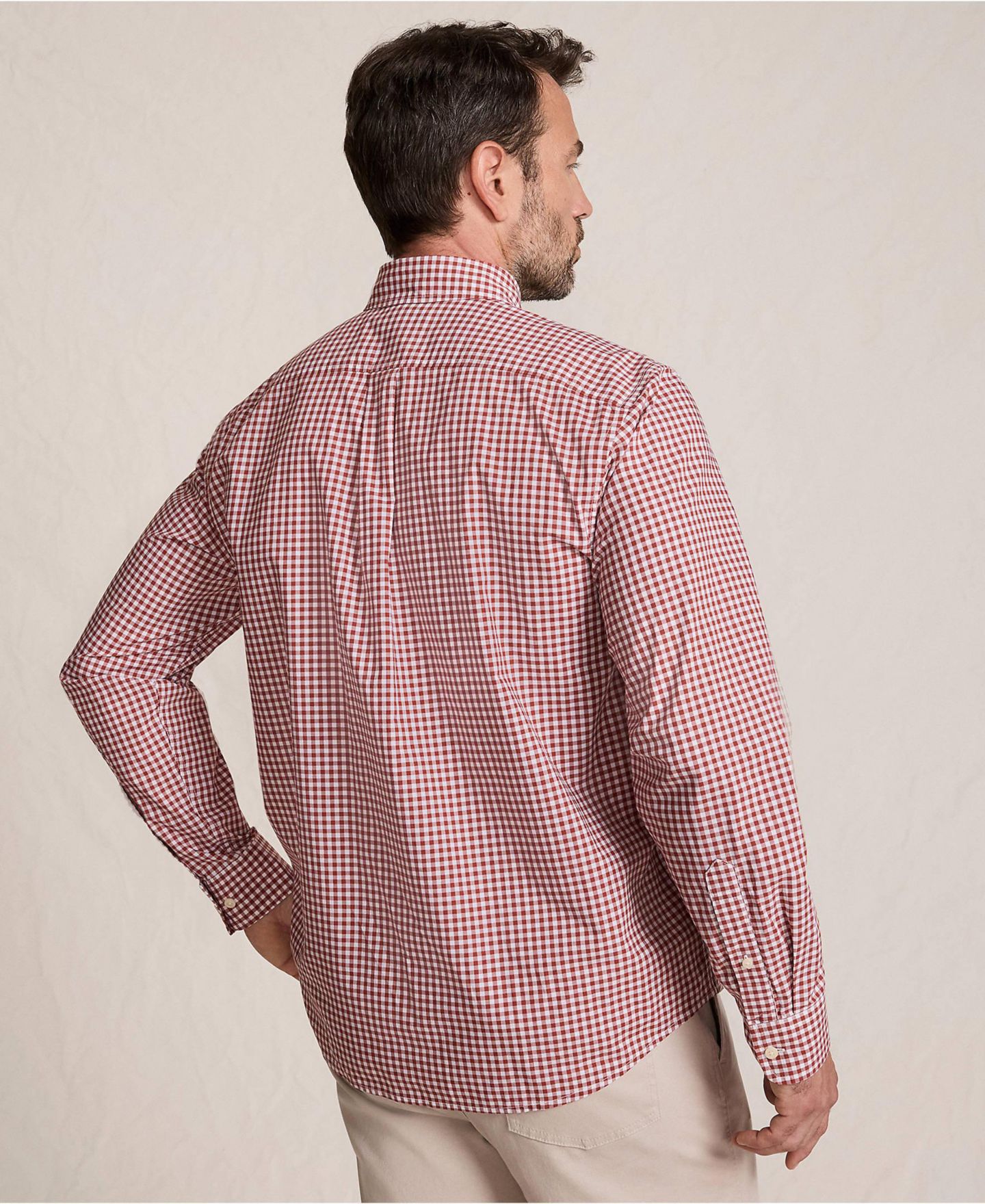 Мужская рубашка Lands' End Long Sleeve Poplin, цвет: Коричневый / Белый в мелкую клетку — фото 2