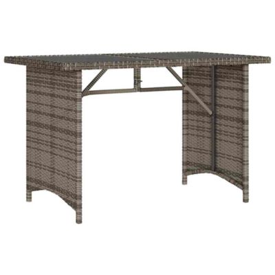 Garden Table Grey PE rattan, powder-coated steel, tempered glass