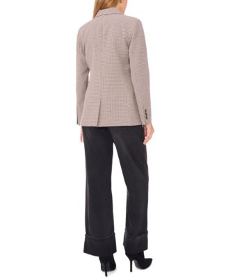 Women's Peak Lapel Button Front Small Check Blazer