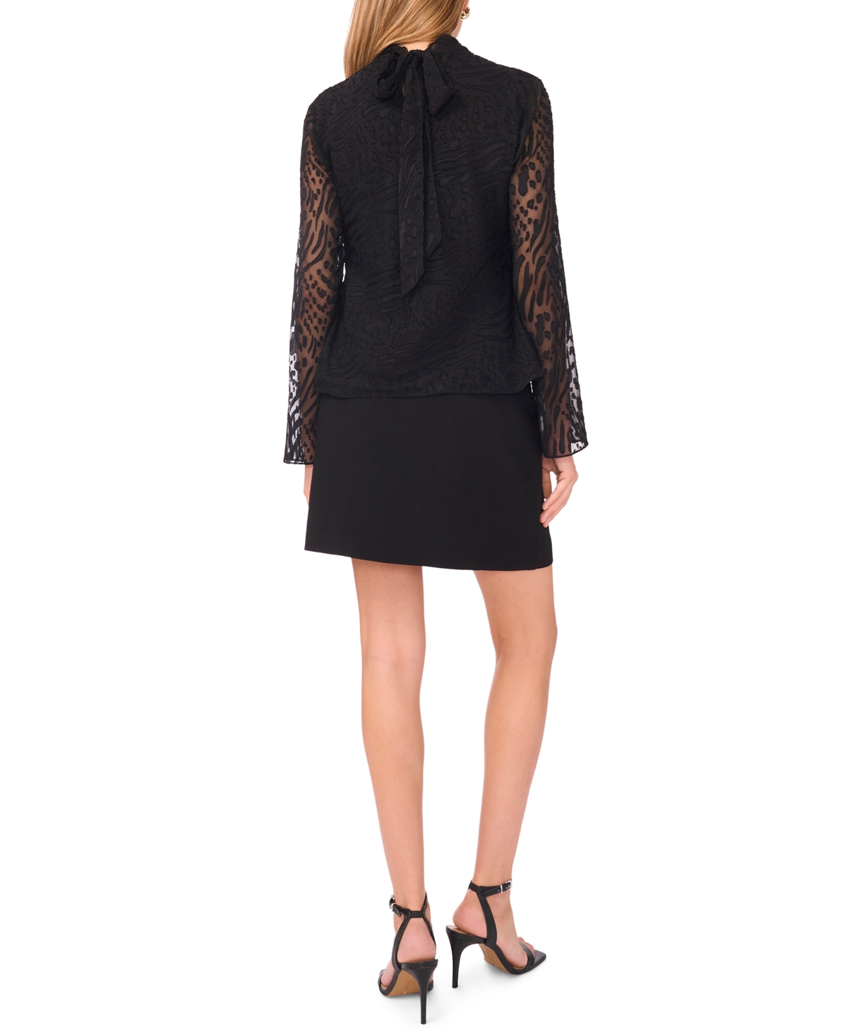 1.state Women's Long Bell Sleeve Open Back Tie Top In Black