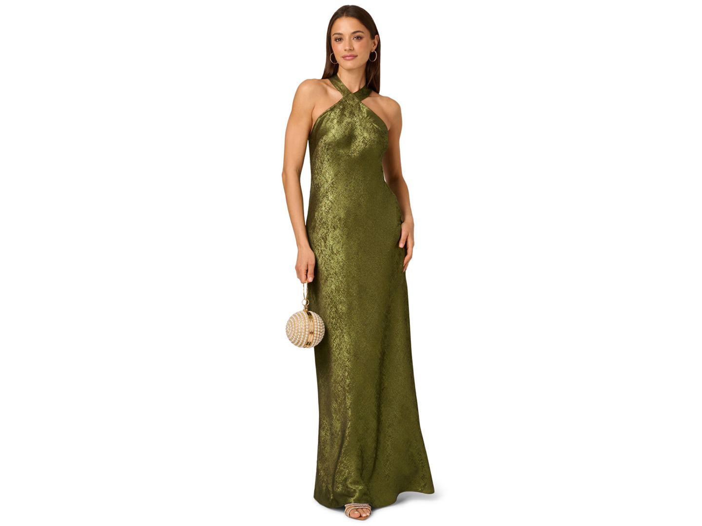 Женское платье Adrianna Folied-Chiffon Halter Gown, цвет: Тёмный оливковый — фото 2