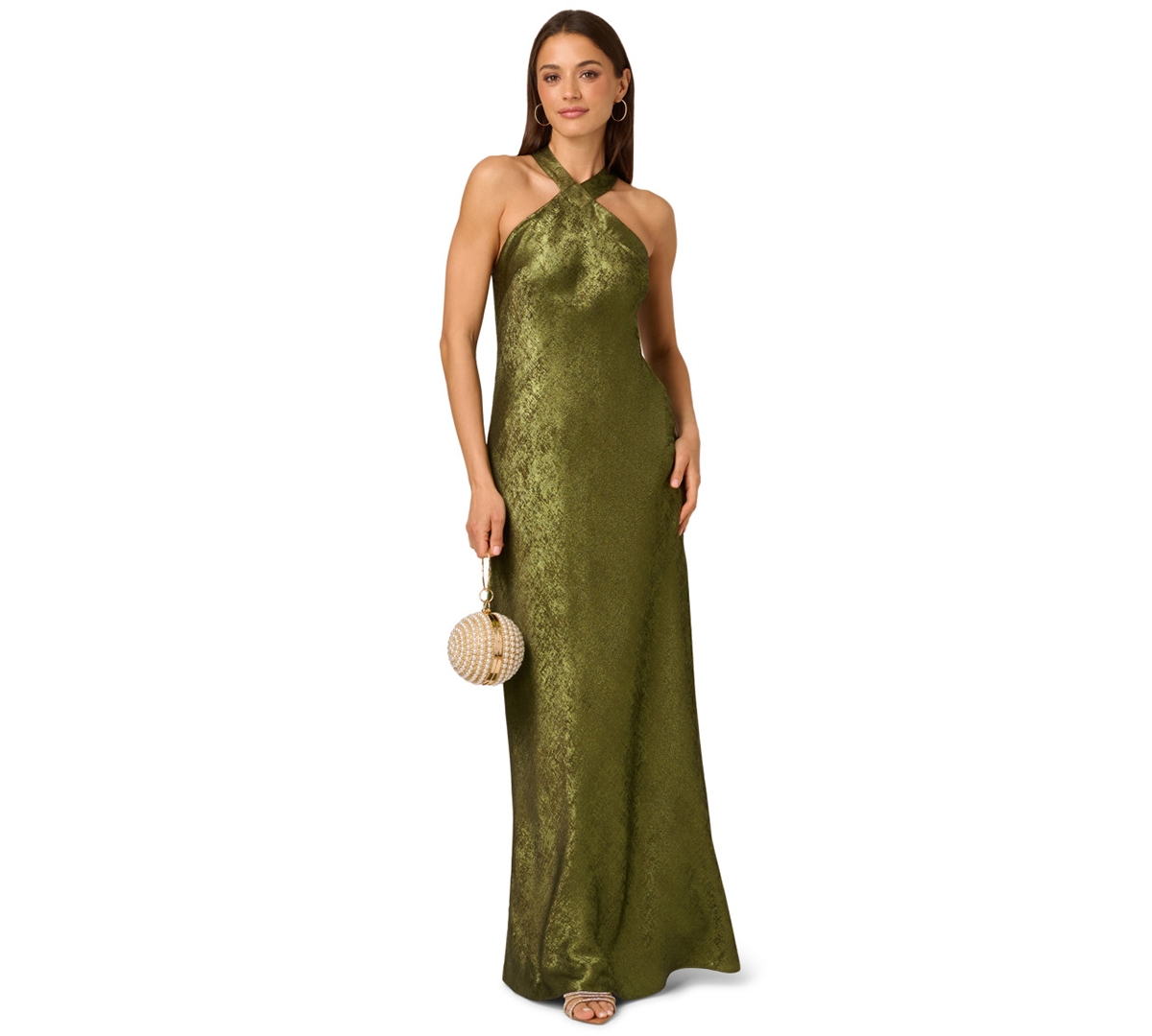 Adrianna Women's Folied-chiffon Halter Gown In Green
