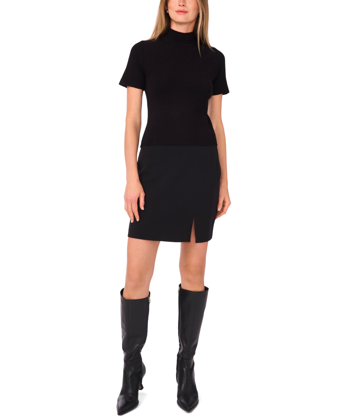 1.state Women's Short Sleeve Turtleneck Sweater In Black